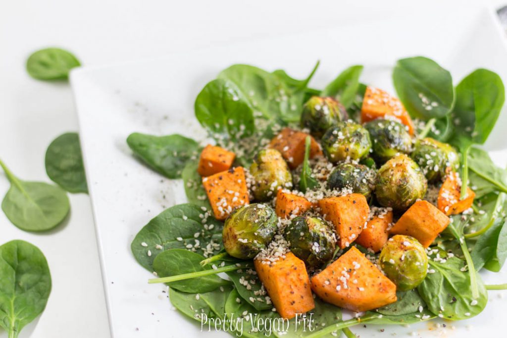 About Pretty Vegan Fit - healthy vegan lifestyle/ Recipes, fitness, skincare and beauty tips. Vegan Roasted Brussels Sprouts with Sweet Potatoes